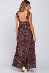 Black Floral Square Neck Ruffle Strap Back Tie Maternity Maxi Dress