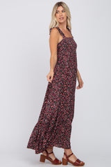 Black Floral Square Neck Ruffle Strap Back Tie Maxi Dress