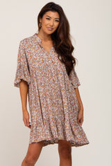 Mocha Floral Ruffle Sleeve Tiered Maternity Dress