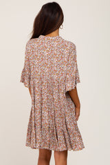 Mocha Floral Ruffle Sleeve Tiered Dress