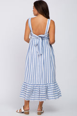 Blue Striped Sleeveless Ruffle Hem Maternity Maxi Dress