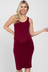 Burgundy Sleeveless Racerback Maternity Dress