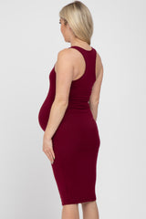 Burgundy Sleeveless Racerback Maternity Dress