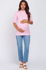 Pink Lettuce Hem Fitted Maternity Top