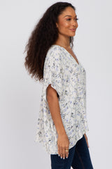 Cream Floral V-Neck Dolman Sleeve Top