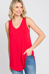 Red V-Neck Tank Top