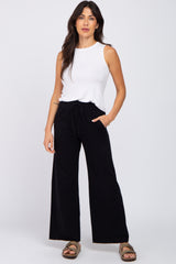 Black Smocked Waist Maternity Lounge Pants