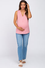 Coral Striped Maternity V-Neck Tank