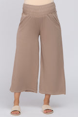 Mocha Smocked Waist Cropped Maternity Pant