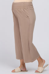 Mocha Smocked Waist Cropped Maternity Pant