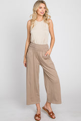 Mocha Smocked Waist Cropped Maternity Pant