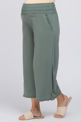 Sage Smocked Waist Cropped Maternity Pant