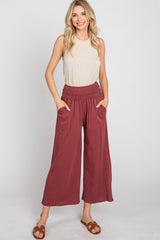 Burgundy Smocked Waist Cropped Pant