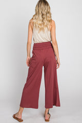 Burgundy Smocked Waist Cropped Pant