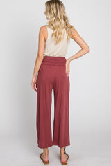 Burgundy Smocked Waist Cropped Pant