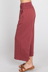 Burgundy Smocked Waist Cropped Pant