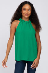 Green Ruffle Mock Neck Sleeveless Maternity Top