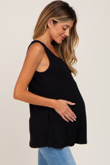 Black Sleeveless Caged Back Maternity Top