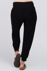 Black Brushed Ribbed High Waisted Drawstring Maternity Joggers