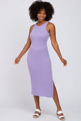 Lavender Ribbed Racerback Side Slit Midi Dress