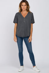 Charcoal Faded Button Front Top