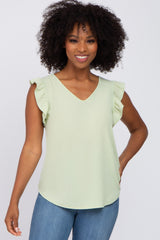 Mint Green Ribbed Knit Ruffle Sleeve Maternity Top