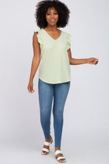 Mint Green Ribbed Knit Ruffle Sleeve Top