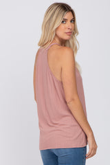 Mauve Ribbed Halter Neck Tank Top