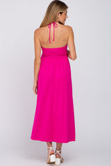 Fuchsia Cinched Halter Neck Maternity Midi Dress