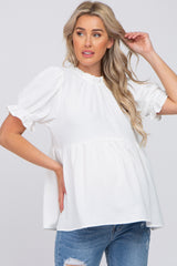 White Ruffle Trim Maternity Blouse