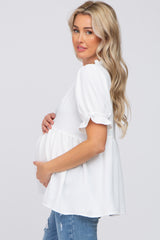 White Ruffle Trim Maternity Blouse