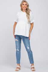 White Ruffle Trim Maternity Blouse