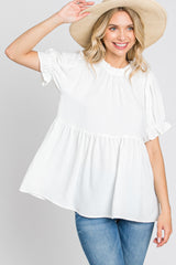 White Ruffle Trim Maternity Blouse