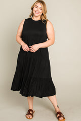 Black Tiered Sleeveless Plus Midi Dress