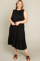 Black Tiered Sleeveless Plus Midi Dress