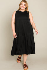 Black Tiered Sleeveless Plus Midi Dress