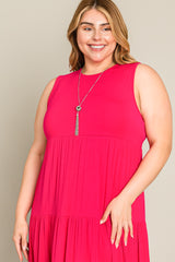 Fuchsia Tiered Sleeveless Plus Midi Dress