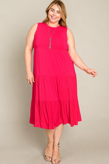 Fuchsia Tiered Sleeveless Plus Midi Dress