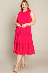 Fuchsia Tiered Sleeveless Plus Midi Dress