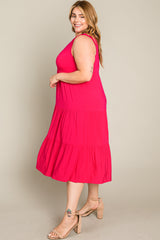 Fuchsia Tiered Sleeveless Plus Midi Dress