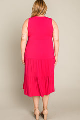 Fuchsia Tiered Sleeveless Plus Midi Dress