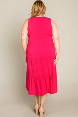 Fuchsia Tiered Sleeveless Plus Midi Dress