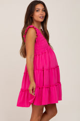 Fuchsia Sleeveless Smocked Tiered Maternity Dress