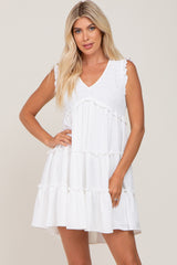 White Sleeveless Smocked Tiered Dress