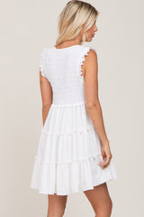 White Sleeveless Smocked Tiered Dress