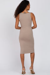 Taupe Basic Sleeveless Fitted Dress