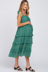 Green Ruffle Tiered Maternity Midi Dress