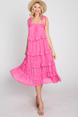 Fuchsia Ruffle Tiered Midi Dress