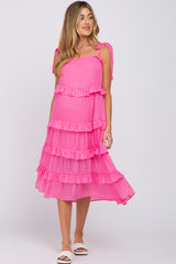 Fuchsia Ruffle Tiered Maternity Midi Dress