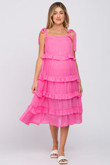 Fuchsia Ruffle Tiered Maternity Midi Dress